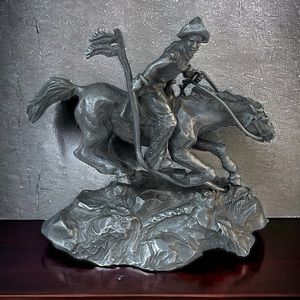 P. Davis Pewter Sculpture Vintage Cowboy Calvary Horse 1981 Signed 3.75” Tall